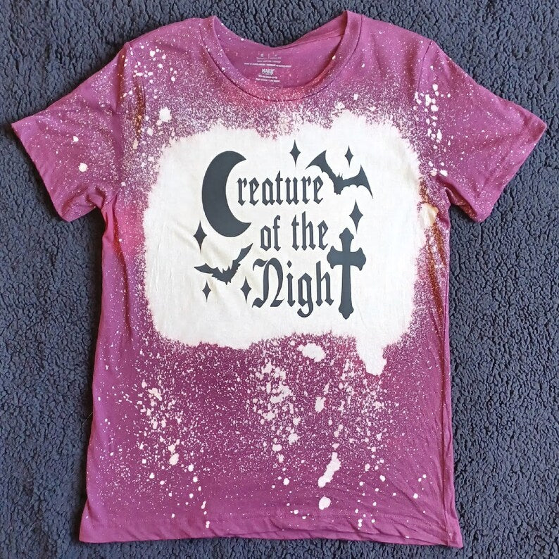 Creature of the Night Shirt | Hand-Bleached Tee | Halloween Apparel | Unisex Fit | Scary Design