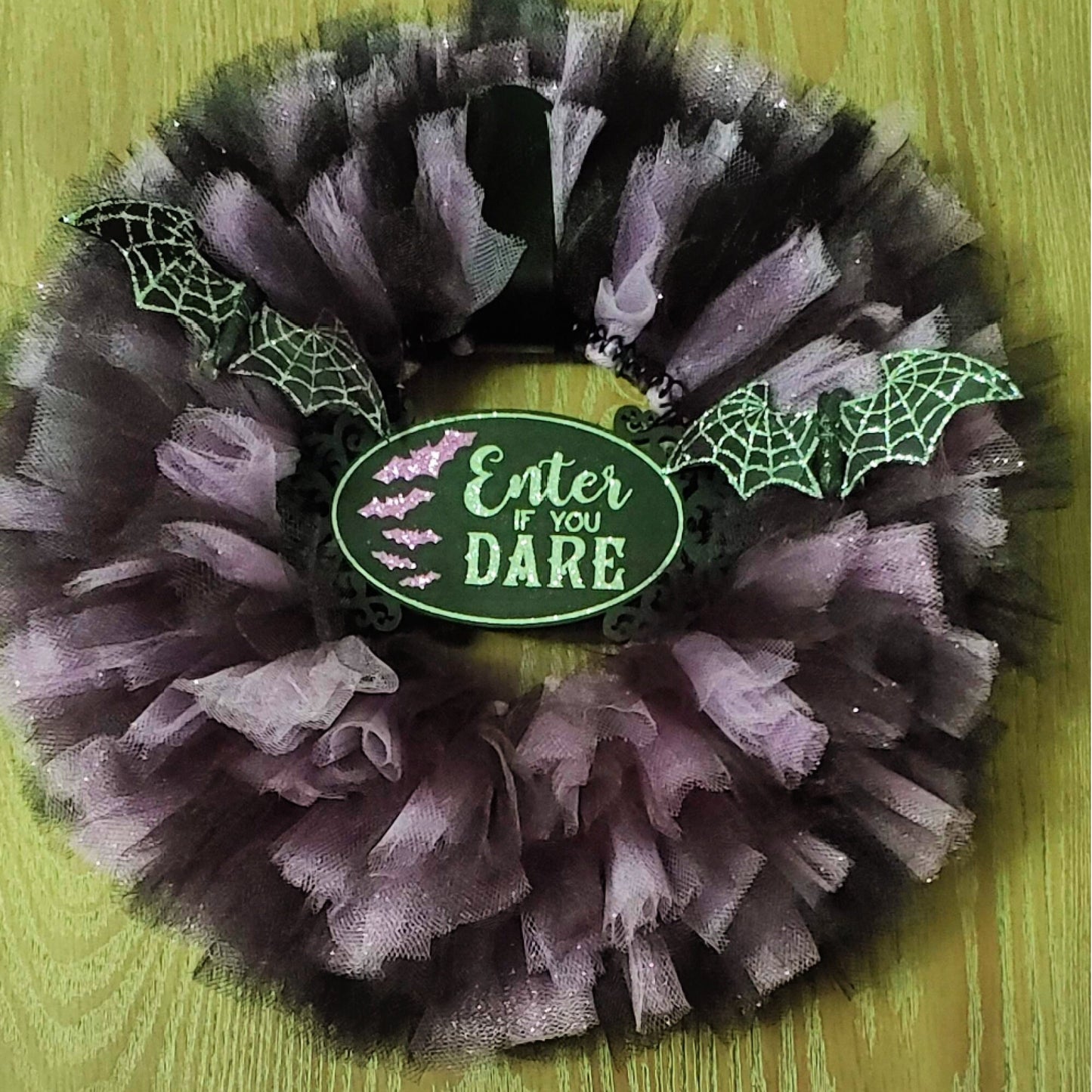 Handmade Enter if you Dare Halloween Wreath | Spooky Black and Purple Decor