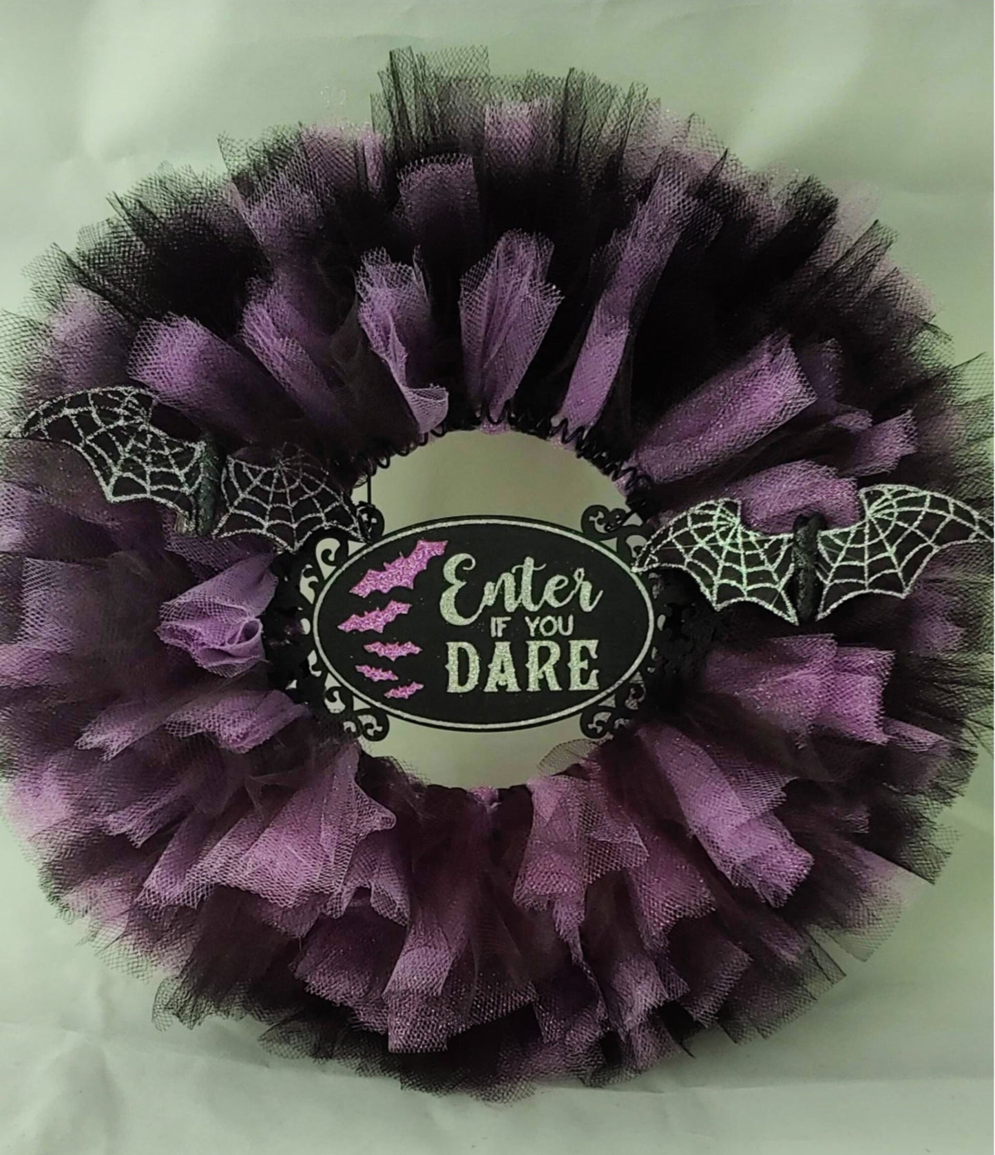 Handmade Enter if you Dare Halloween Wreath | Spooky Black and Purple Decor