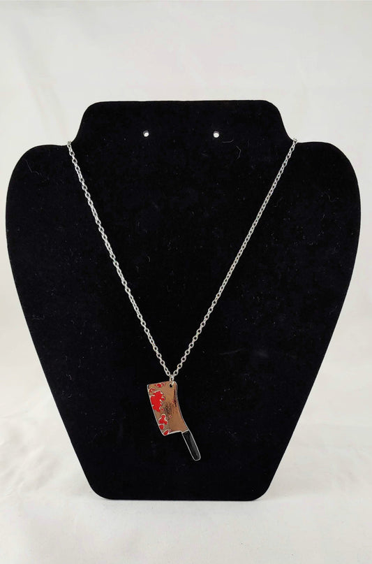 Bloody Butcher Knife Necklace, Bloody Cleaver Necklace, Halloween Necklace, Horror Necklace