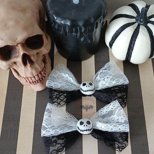 Black and White Lace Hair Bows | Lace Hair Clips | Christmas Bows | Halloween Bows | Christmas Gift | Stocking Stuffer