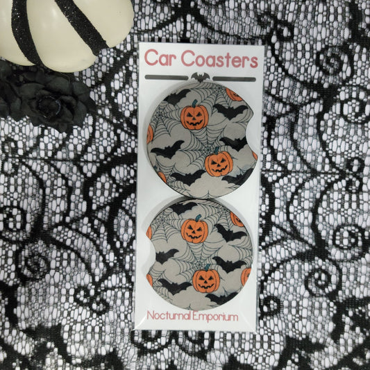 Gothic Grey Car Coasters: Spooky Elegance for Your Ride | Set of 2 | Halloween Lover's Essential