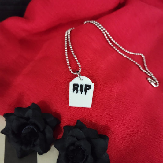 Tombstone Necklace | RIP Charm Necklace | Gravestone Jewelry | Gothic Accessories