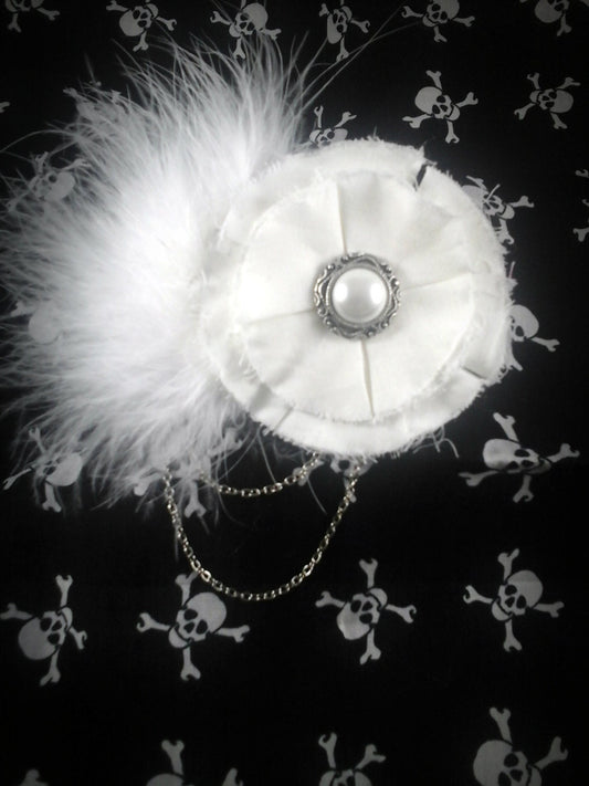 White Bridal Fascinator - Flower Hair Clip - Snow Queen Hair Clip - White Gothic Hair Clip