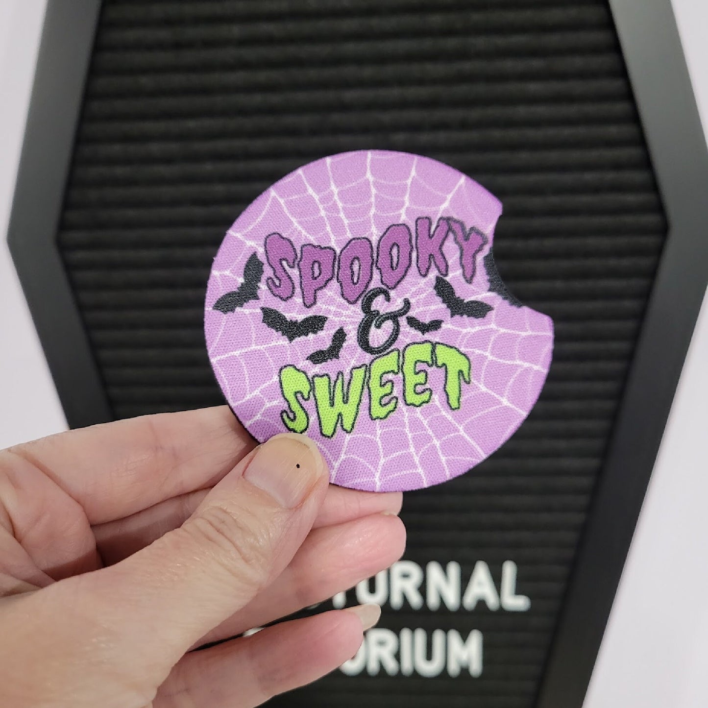 Spooky and Sweet Car Coasters | Halloween Car Coasters | Gothic Coasters | Gothic Car Decor